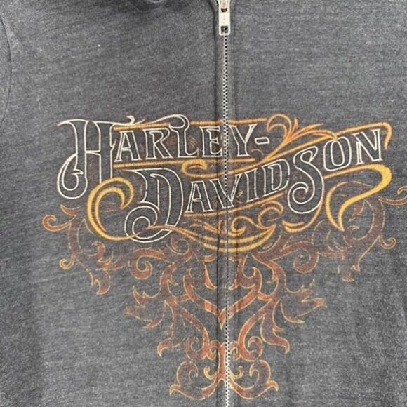 Vintage Y2K Harley Davidson Women Gray Full‎ Zip Hoodie Sweatshirt Medium Flames - Picture 3 of 11